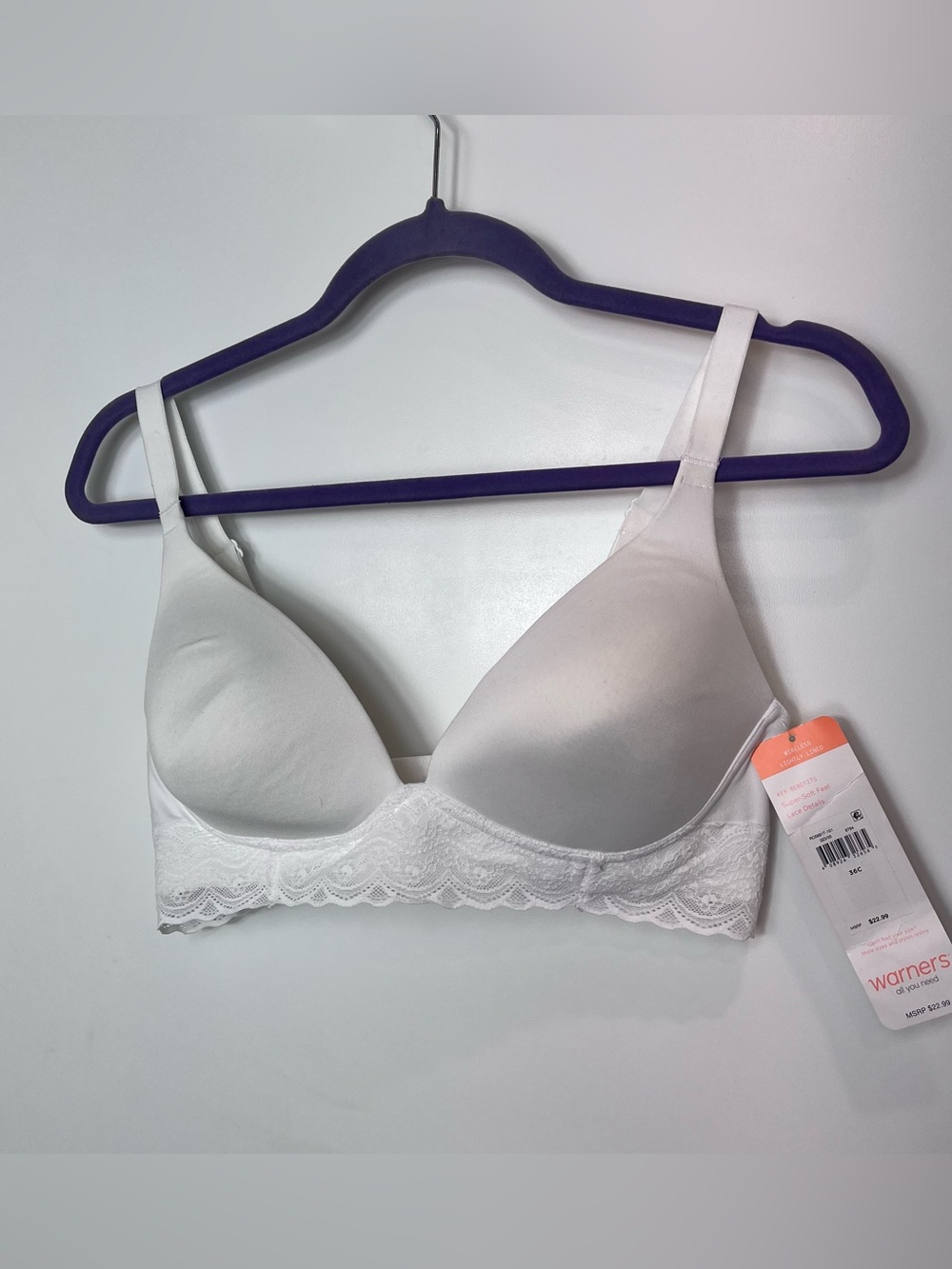 Warner's Simply Perfect Wireless Lightly Lined‎ Bra 36C White NWT